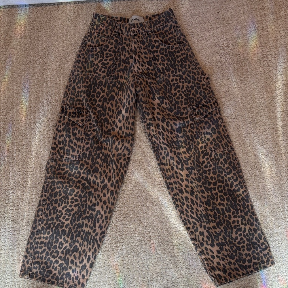 Leopard Print Cargo Pants - Brown/Black